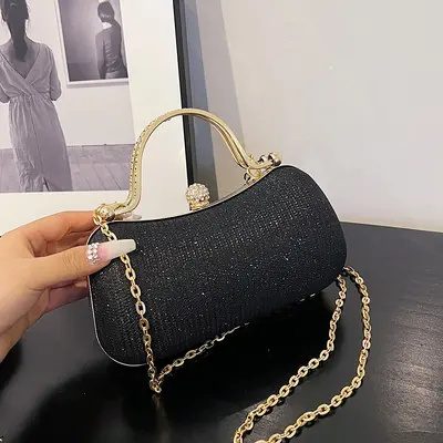 Women's Rhinestone Chain Evening Bag with Crossbody Strap - 1