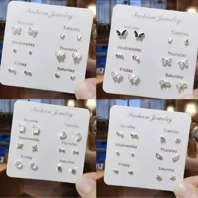 Gümüş küpe seti, 6 çift, minimal tasarım, küpe kümüşü - 1