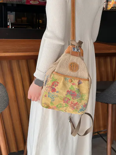 Oat Yellow Retro Cotton-Linen Backpack, Large Capacity - 7