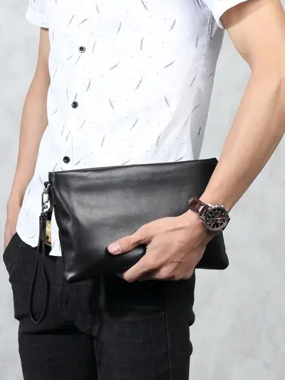Men's Genuine Leather Sheepskin Envelope Clutch, Large Capacity Business Bag - 3