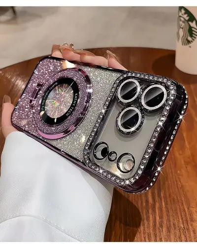 Glitter Magnetic Stand Phone Case for iPhone 17 Pro Max with Lens Protector - 12