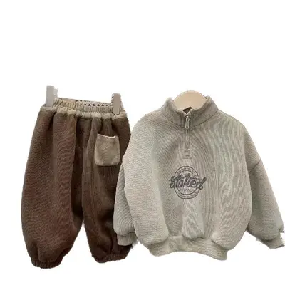 Erkek Çocuk Sonbahar Kış Polarlı Sweatshirt Takımı İki Parça