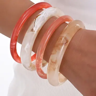Resin bracelet with marble pattern, vintage style - 8