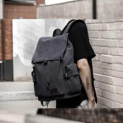 Große Herren-Canvas-Rucksack mit Laptopfach, für Reise und Schule