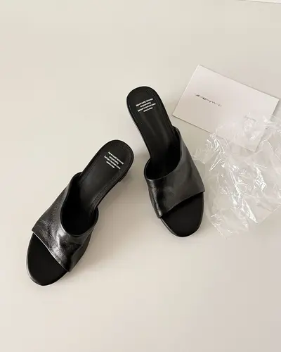 Women's Mid-Heel Fish-Mouth Mules, Chunky Heel, Single-Strap, Casual - 7
