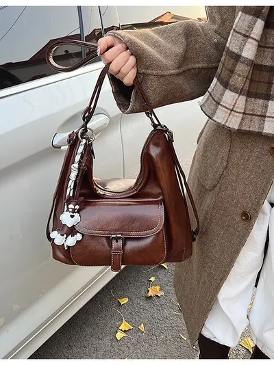 Maillard style backpack women 2025 new large capacity soft leather shoulder bag suburban multi-functional crossbody bag women's bag