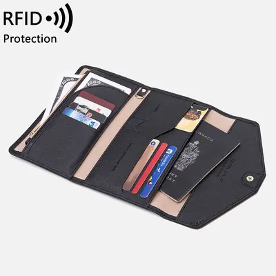 RFID pasaport cüzdanı, üç katlı, deri, seyahat için - 3