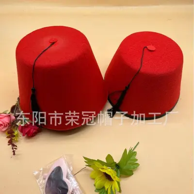 Red Turkish Hat with Flat Top and Hanging Tassel, Non-Woven
