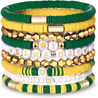 Amazon Best Seller Game Day Bracelet Set 9 Pieces Women's Elastic Beaded Soft Ceramic Bracelet Set Decoration Factory