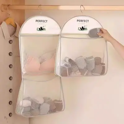 Hanging Sock and Underwear Storage Bag, Mesh Wardrobe Organizer for Dormitories