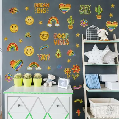 Smiley Rainbow Gold Foil Wall Stickers, Self-Adhesive