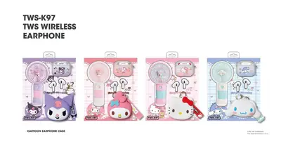 Cross-border New TWS In-ear Wireless Bluetooth Earbuds 5.4 Cartoon Silicone Protective Case Handheld Mini Fan Set