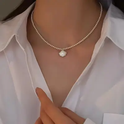 Pearl necklace, French style light luxury, minimalist design, elegant neck chain, pearl necklace for women, pearl necklace. - 10