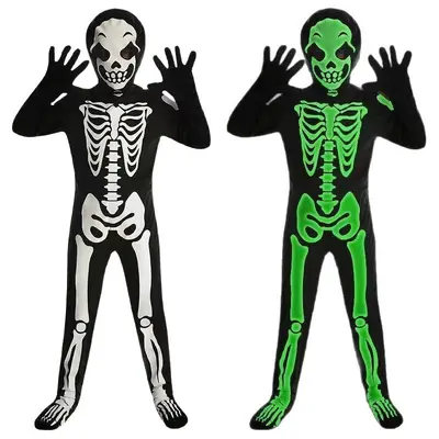 Kids Halloween Glow-in-the-Dark Skeleton Jumpsuit Costume