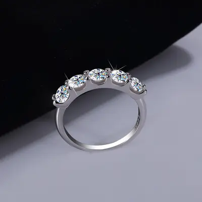 S925 Silver Moissanite Five-Stone Princess Ring for Women