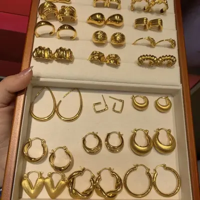 14K gold-plated geometric earrings, vintage style