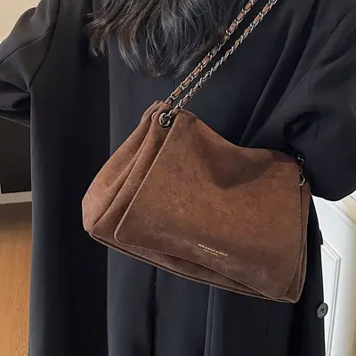 Women's Large Handbag, Suede-Look, Chain Underarm Bag, Autumn Winter - 4