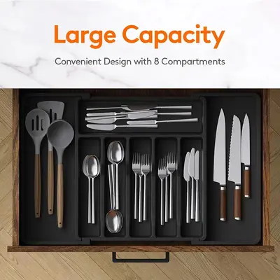 Kitchen knife and fork storage box with expansion tray