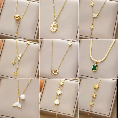 Grenzüberschreitender Bestseller elegante und personalisierte Titanstahl-Halskette für Frauen mit Elektrolyse 18K Gold Schlüsselbein-Kette Hals-Accessoire verblasst nicht