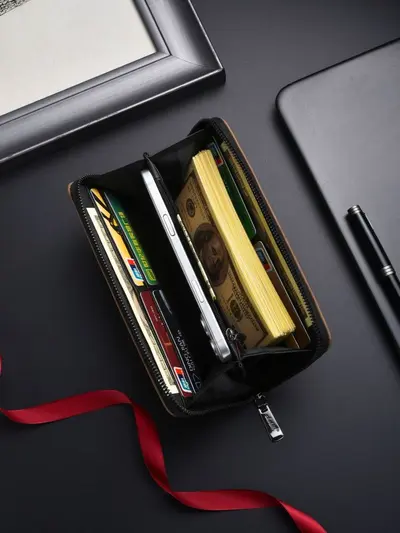 Men's Long Wallet, Large Capacity, Zipper Clutch with Phone Pocket - 3