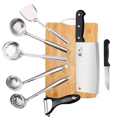 Edelstahl-Küchenmesser- und Schneidebrett-Set