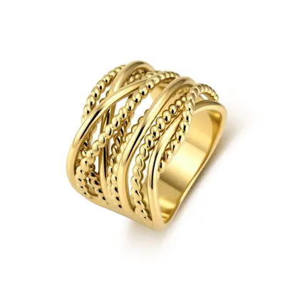 Cross-Border Amazon Bestseller Multi-Strand Twisted Braided Titanium Steel Ring for Women, Gold-Plated, Niche Premium Feel, Elegant Band - 8