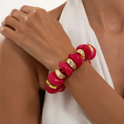 Resin Bracelet with Gradient Colours and Retro Hammered CCB Spacer Beads - 12