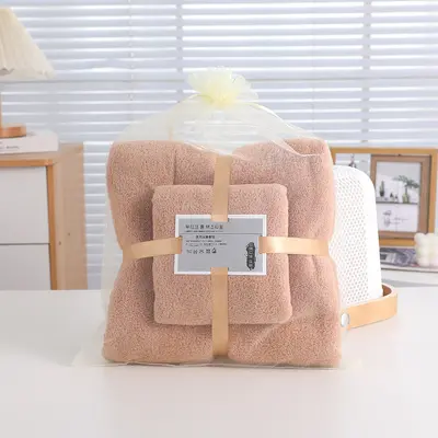 Mercan kadife banyo havlusu seti, yumuşak ve emici - 4