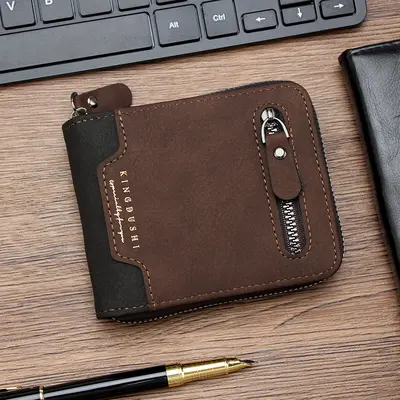 Men's short wallet with multiple card slots, large capacity, zipper - 7