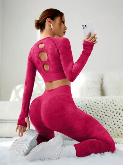 Hollow-Out Long-Sleeve Yoga Set, Butt-Lifting, Quick-Dry - 9