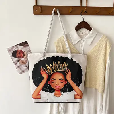 Printed Canvas Tote Bag for Women, Large Capacity Shoulder Shopping Bag - 12