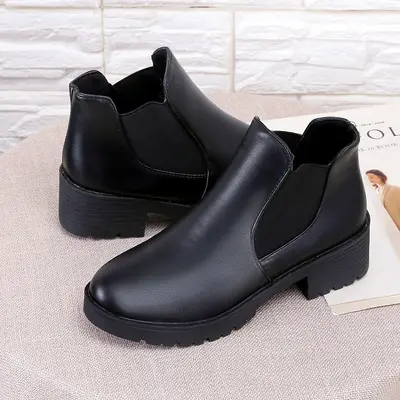 Damen-Martin-Stiefeletten, schwarz, runde Spitze, Herbst