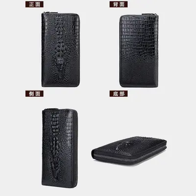 Crocodile Pattern Men's Genuine Leather Clutch Wallet with RFID Protection - 5