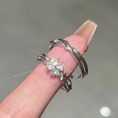 Dört yapraklı yonca çift yüzüğü vintage tasarım - 3