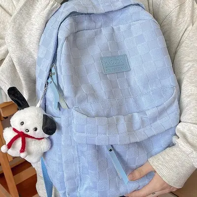 Large Capacity Plaid Schoolbag Backpack for High School and College Students - 3