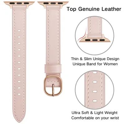 Slim Top-Grain Leather Band for Apple Watch 3/4/5/6/7/SE