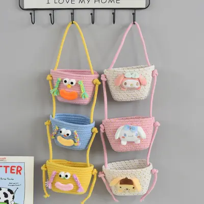 Cartoon Woven Wall-Mounted Three-Layer Hanging Storage Basket