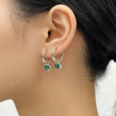 S925 Gold-plated Emerald Zircon Square Diamond Earrings for Women, Lightweight Luxury Niche High-end Ear Clips Earrings Wholesale - 7