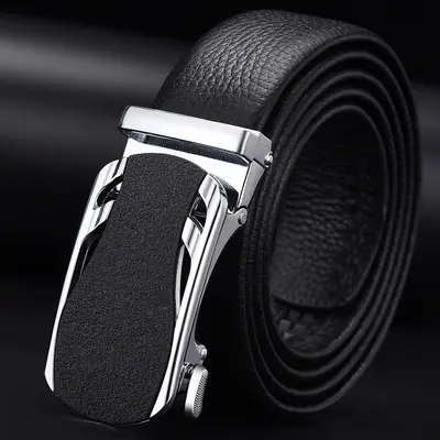 Genuine Top-Grain Leather Automatic Buckle Belt Men's Business Casual Versatile Waist Belt Male In Stock - 2
