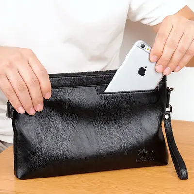 Men's Clutch Bag, Large Capacity, Soft Leather, Envelope Style - 3