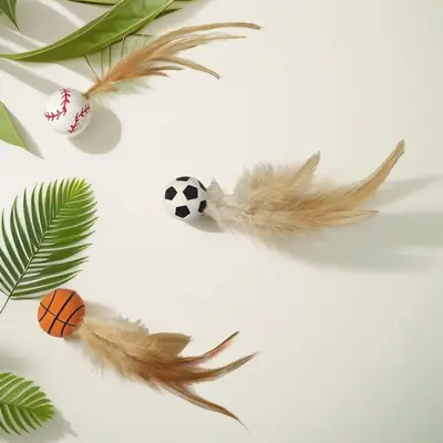 Cat toy feather elastic ball interactive teaser