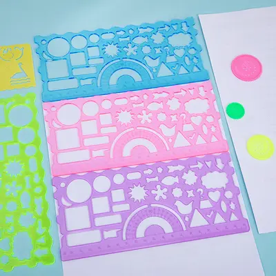 7 parçalı çocuk çizim şablonu seti, plastik geometri cetveli - 4
