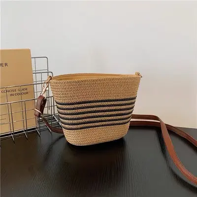Women's Woven Straw Bucket Bag for Summer Beach Vacation, Crossbody - 9