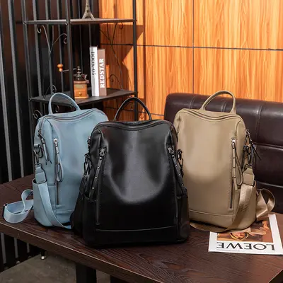 Women's Korean Style Soft Leather Backpack Casual Travel Schoolbag - 5