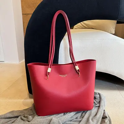 Large Solid Color Tote Bag with Single Shoulder Strap - 9