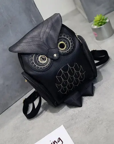 Women's Small Owl PU Backpack for School and Travel - 7