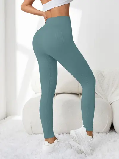 Hohe Bund Yogahose in Lila, Rippstrick, enge Passform mit Po-Lift-Effekt - 12