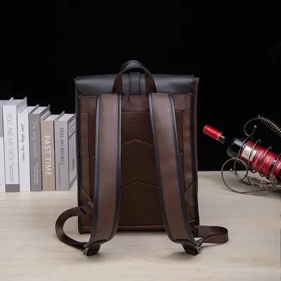 Korean Style Men's Leather Backpack with Laptop Compartment, Retro Design - 4