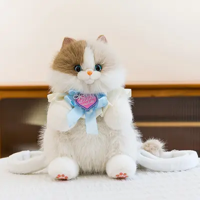 Plush Cat Doll Backpack for Kids and Girls, Realistic Stuffed Animal Decoration - 11
