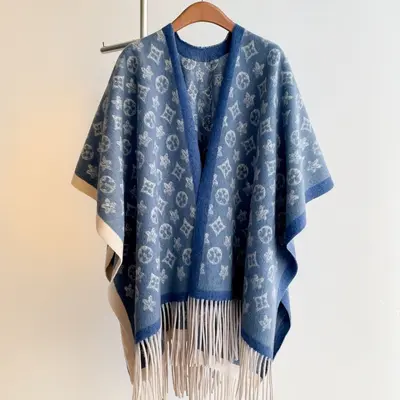 Women's Long Cashmere-Look Side Slit Cape Shawl, Warm - 9
